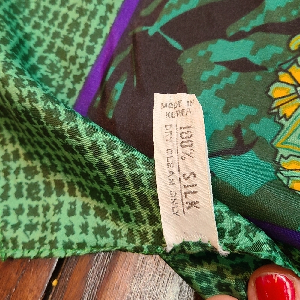Christian Dior Autumn Green Hues Violet Floral Paisley Silk Scarf - Picture 5 of 11